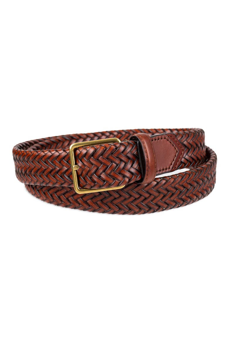 Woven Leather Belt, Main, color, WOODBURY