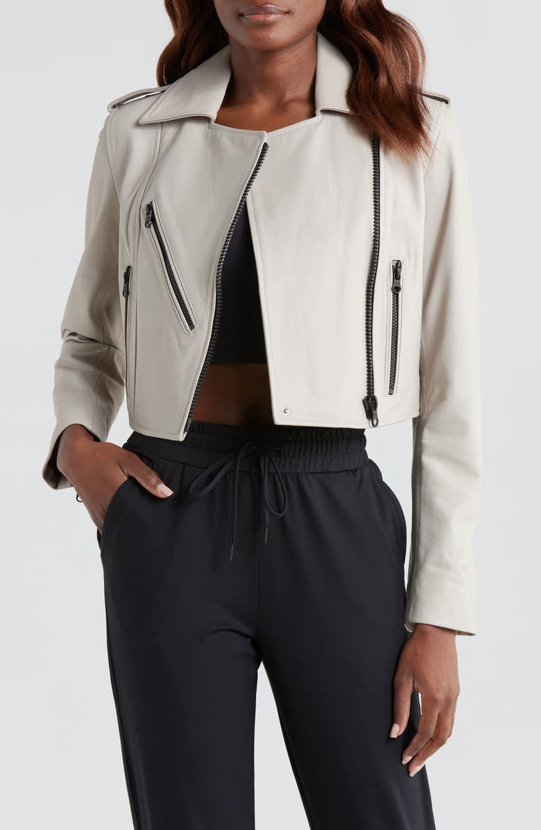 Blanc Noir Cleo Crop Leather Jacket, Main, color, 