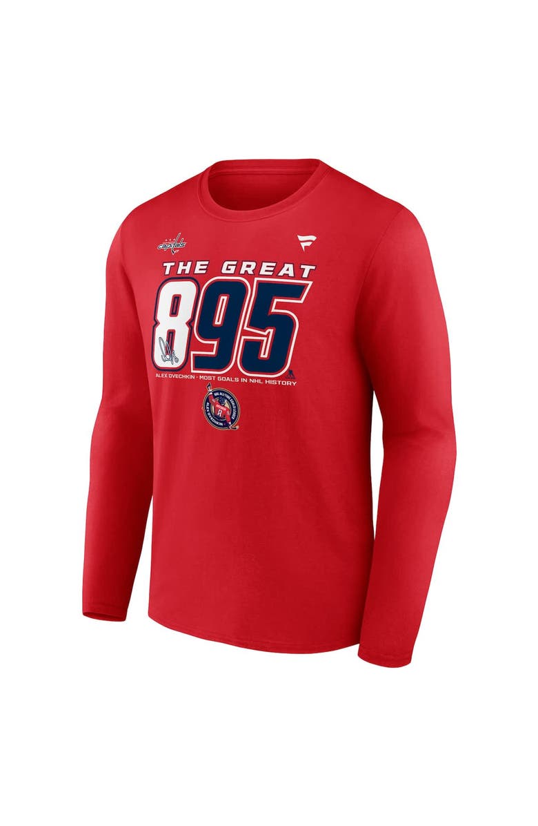 FANATICS Men's Fanatics Alexander Ovechkin Athletic Red Washington Capitals NHL All-Time Leading Goal Scorer The Great 895 Long Sleeve T-Shirt, Alternate, color, Athletic Red