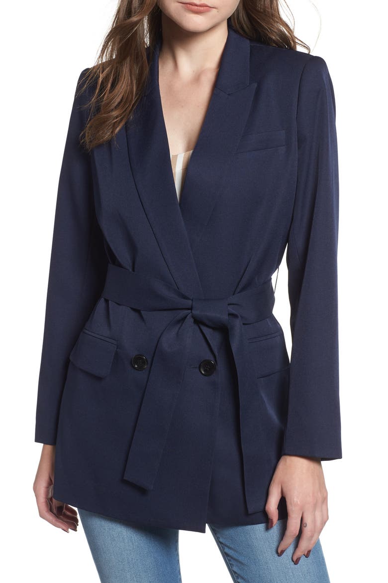 Belted Blazer, Main, color, NAVY