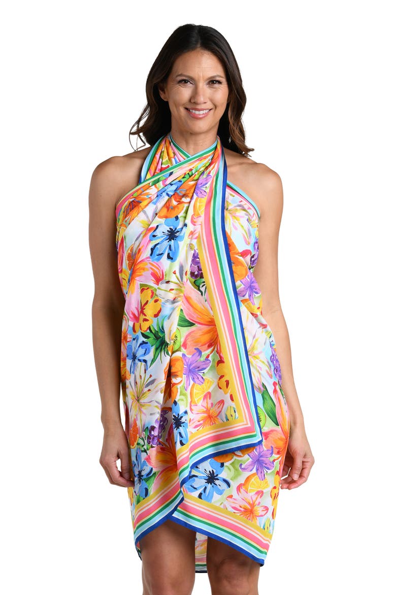 Flora De Fruta Cover-Up Sarong, Alternate, color, BLUE/ GREEN MULTI