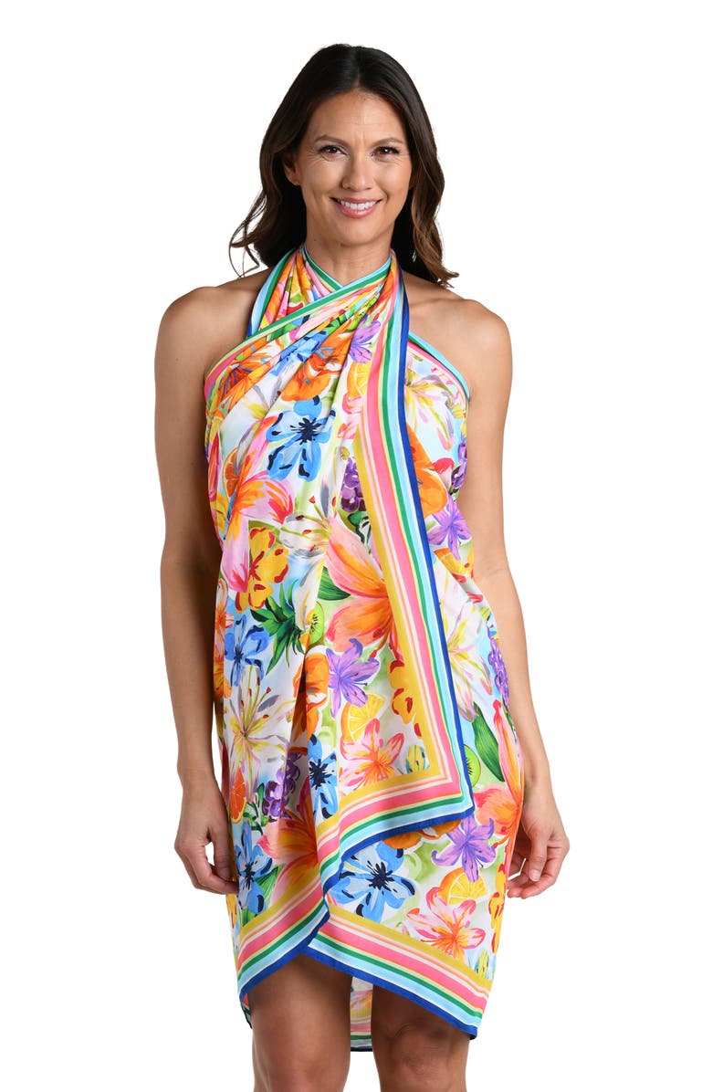 La Blanca Flora De Fruta Cover-Up Sarong, Alternate, color, Blue/ Green Multi