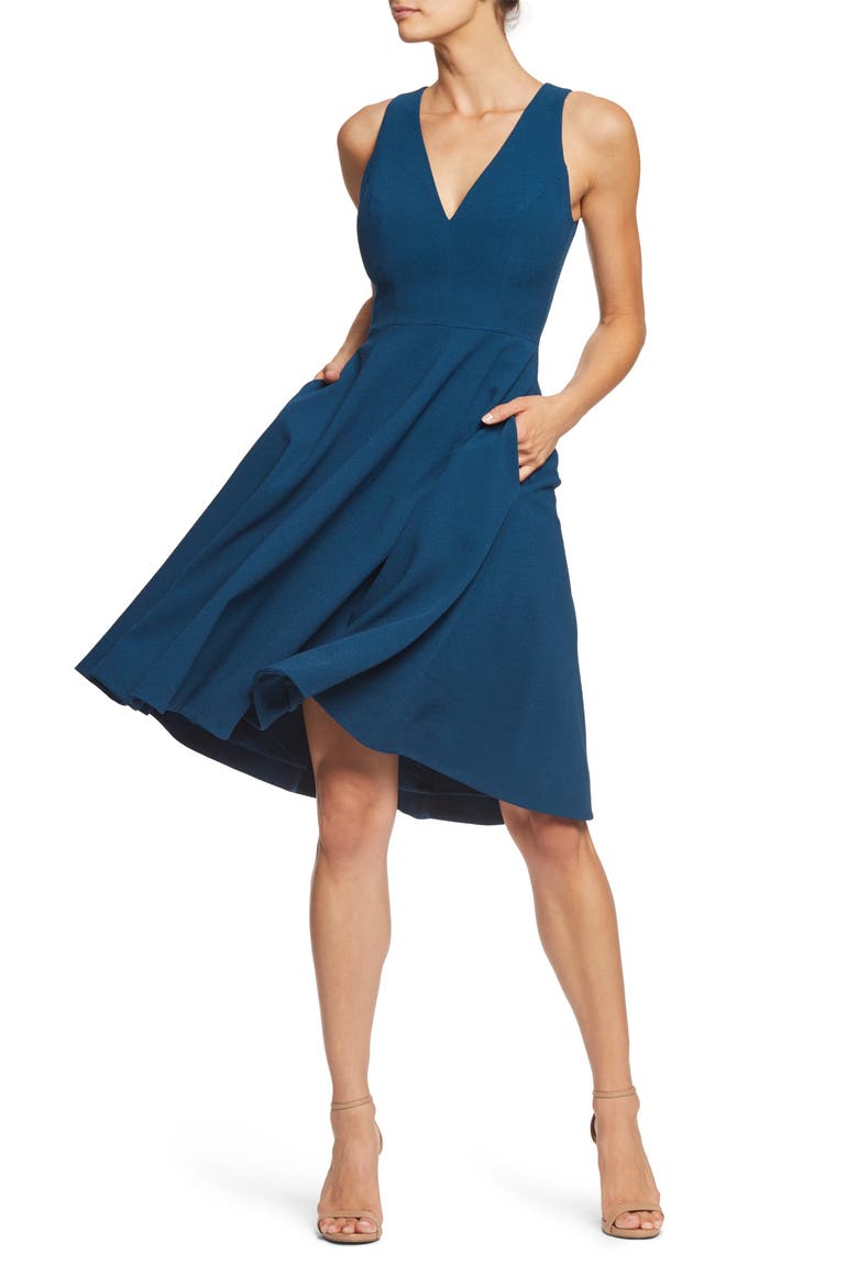 Catalina Fit & Flare Cocktail Dress, Main, color, PEACOCK BLUE