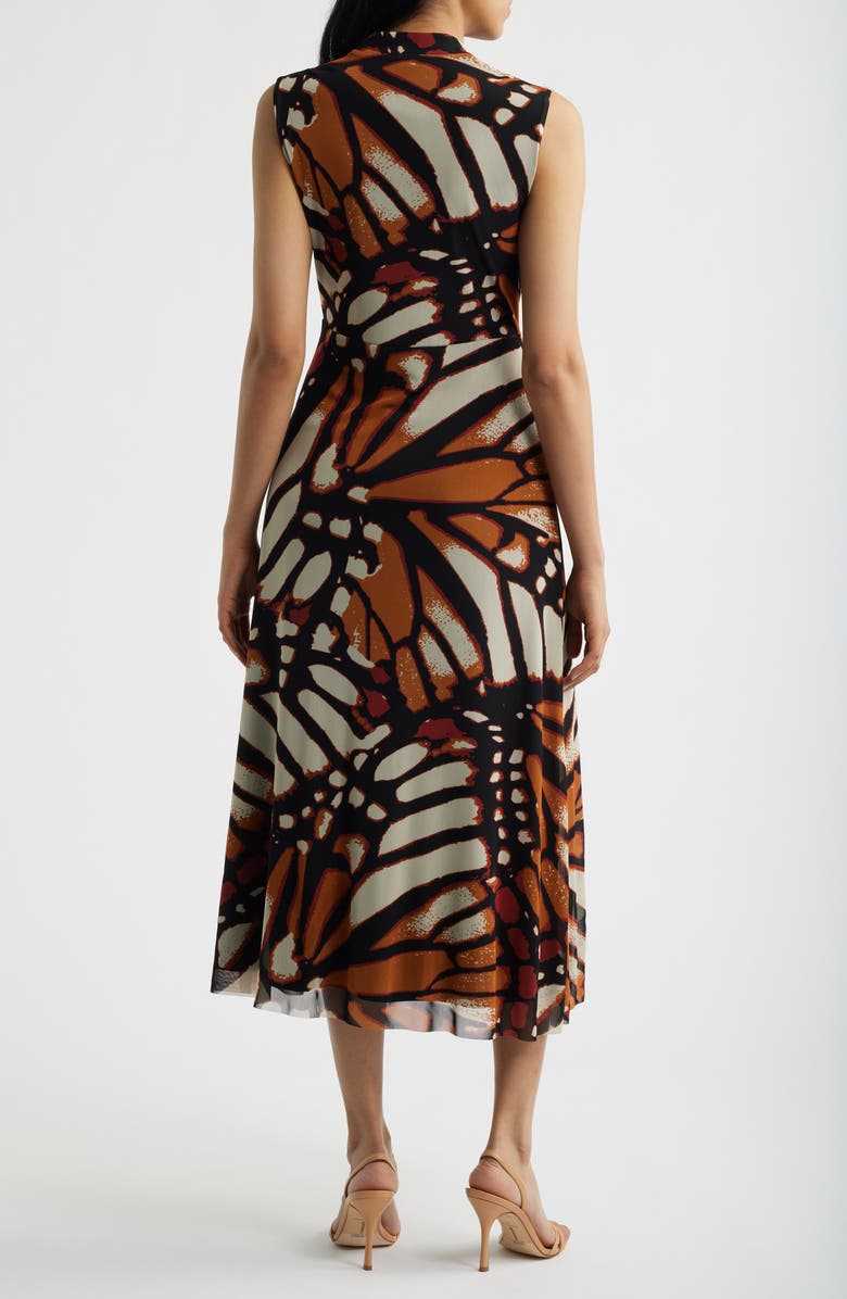 Anne Klein Twist Front Print Sleeveless Midi Dress, Alternate, color, Chili Multi