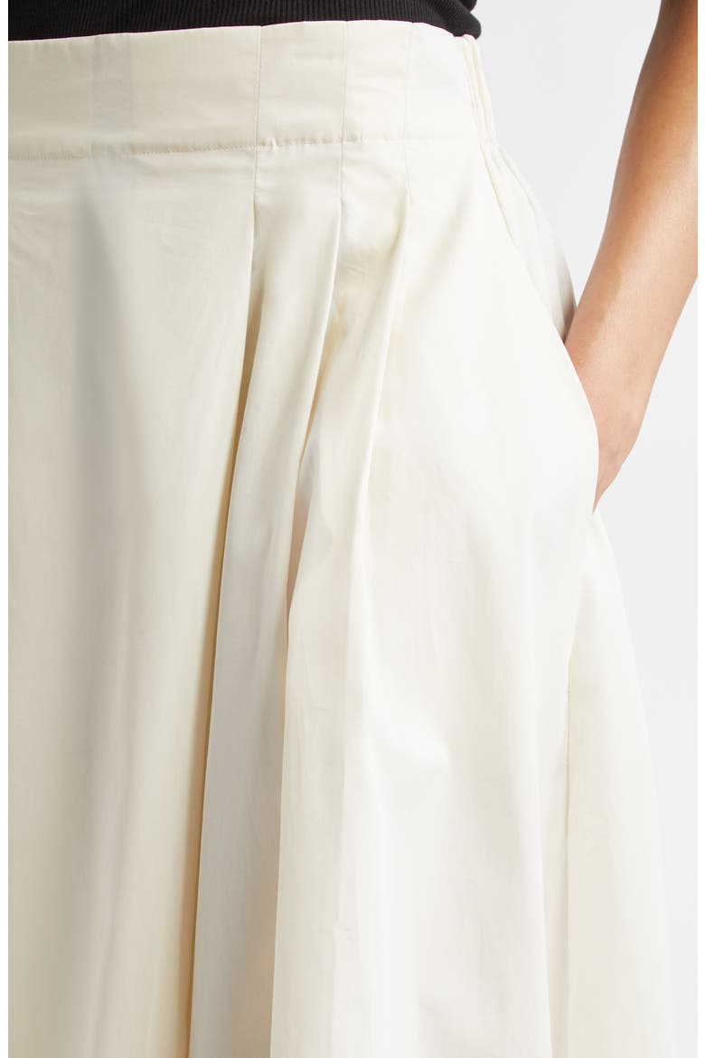 Pleat Front Organic Cotton Sateen Midi Skirt, Alternate, color, IVORY