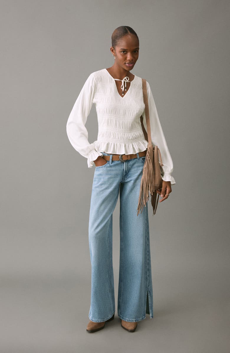 MANGO TEEN Smock Detail Ruffle Top, Alternate, color, Off White