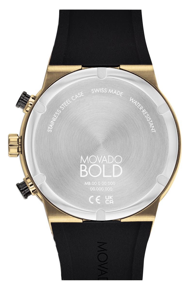Movado Bold Fusion Chronograph Silicone Strap Watch, 44mm, Alternate, color, Black