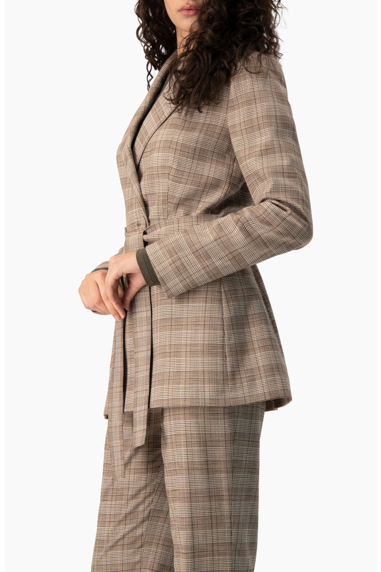 Houndstooth Check Single-Breasted Fitted Long-Line Blazer, Alternate, color, Brown