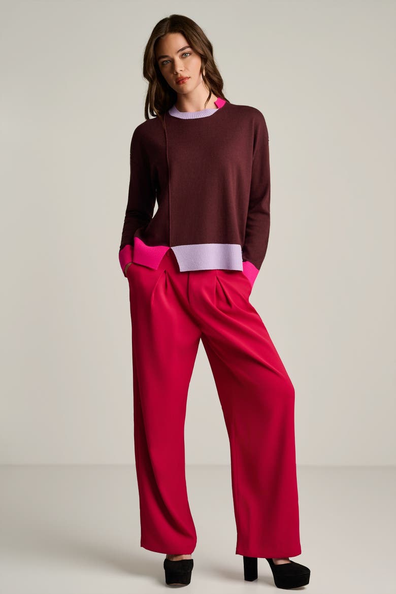 Bold Block Cotton Cashmere Sweater, Alternate, color, Rum Rasin