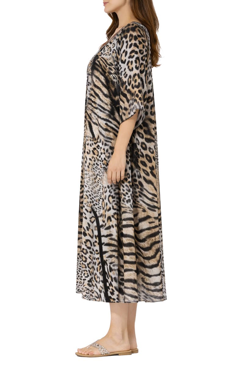 RANEES V-Neck Long Caftan, Alternate, color, Brown