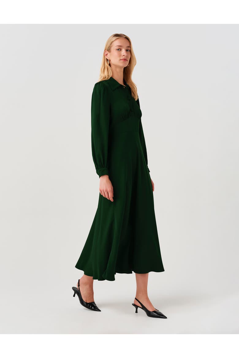 Wendy Crepe Collared Midi Dress, Alternate, color, Forest Green