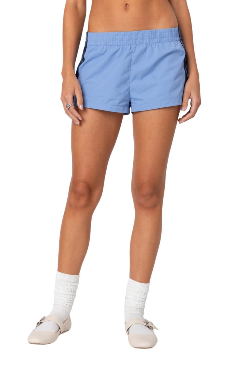 EDIKTED Nikki Stripe Nylon Shorts, Main, color, Blue