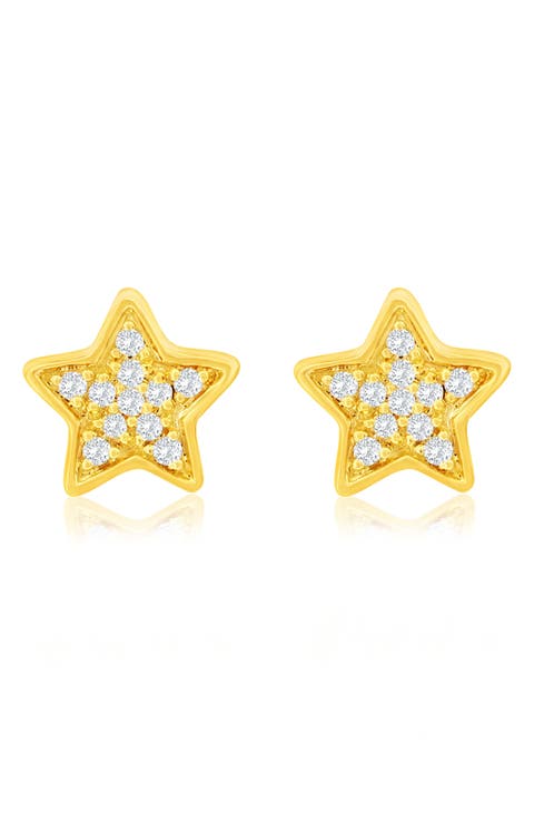 14K Gold Diamond Star Stud Earrings - 0.06 ct.