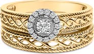 Haus of Brilliance 14K Yellow Gold Plated Silver 1/5 Cttw Diamond Engagement Ring and Wedding Band Set
