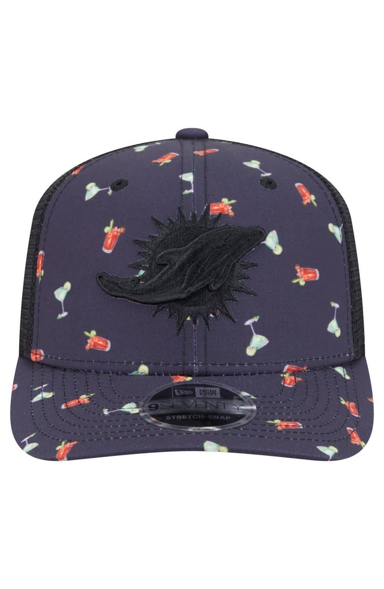 New Era Men's New Era  Navy/Black Miami Dolphins Adventure Drinks Pattern 9SEVENTY Stretch-Snap Hat, Alternate, color, Navy