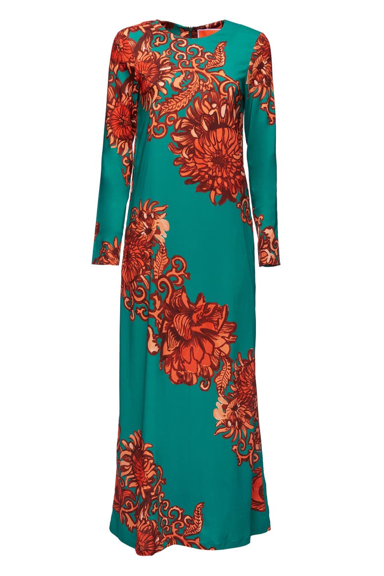 Long Sleeve Swing Dress Anemone Ghirlanda Green, Alternate, color, Anemone Ghirlanda Green
