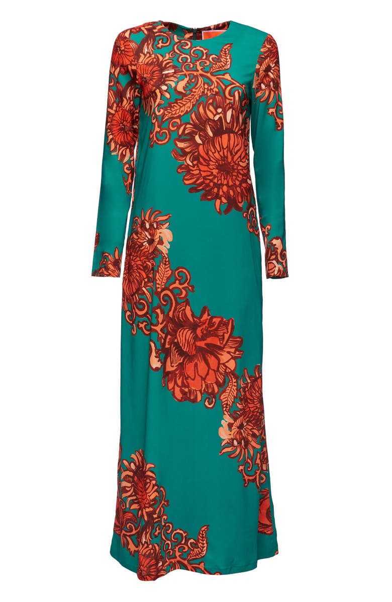 La DoubleJ Long Sleeve Swing Dress Anemone Ghirlanda Green, Alternate, color, Anemone Ghirlanda Green
