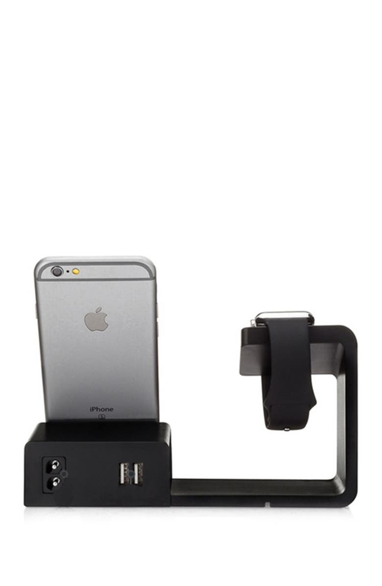 The Posh Tech Black 2-in-1 Apple Watch & iPhone Charging Stand, Alternate, color,