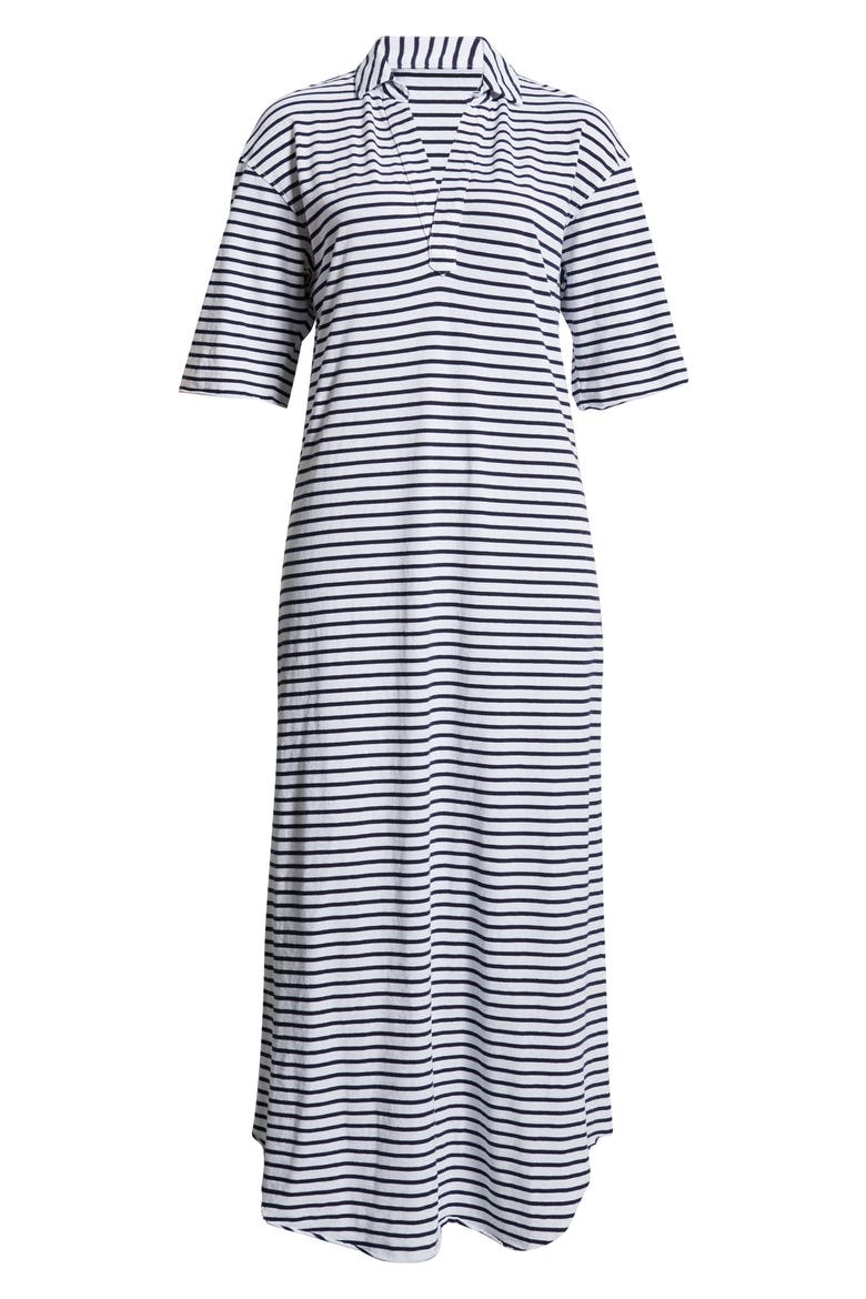 Emma Johnny Collar Maxi Dress, Alternate, color, WHITE AND NAVY STRIPE