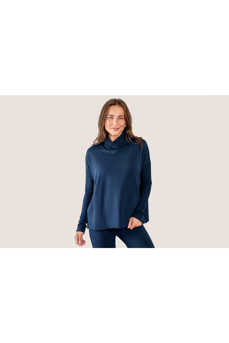 Light Hug® Bra-Free Fleece Turtleneck, Main, color, Navy