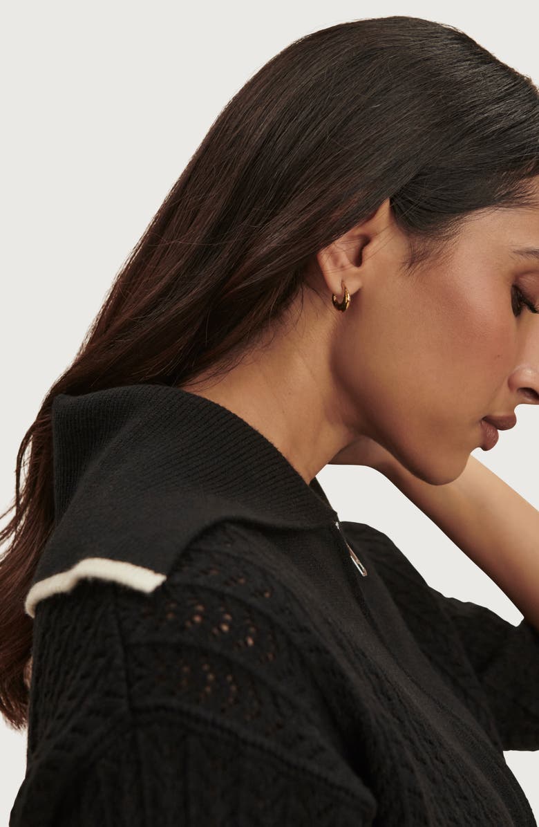 Varley Arney Half Zip Pointelle Knit Polo, Alternate, color, Black