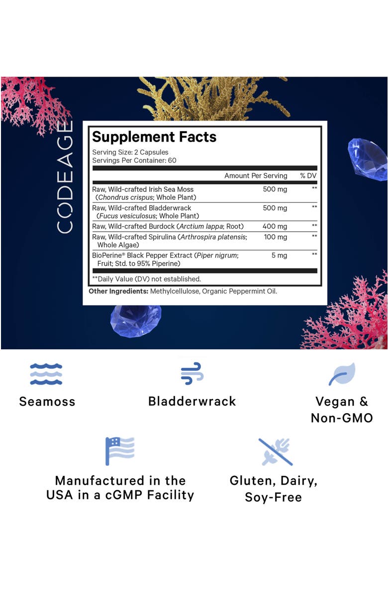 Codeage Raw Wildcrafted Irish Sea Moss Supplement, Alternate, color, White