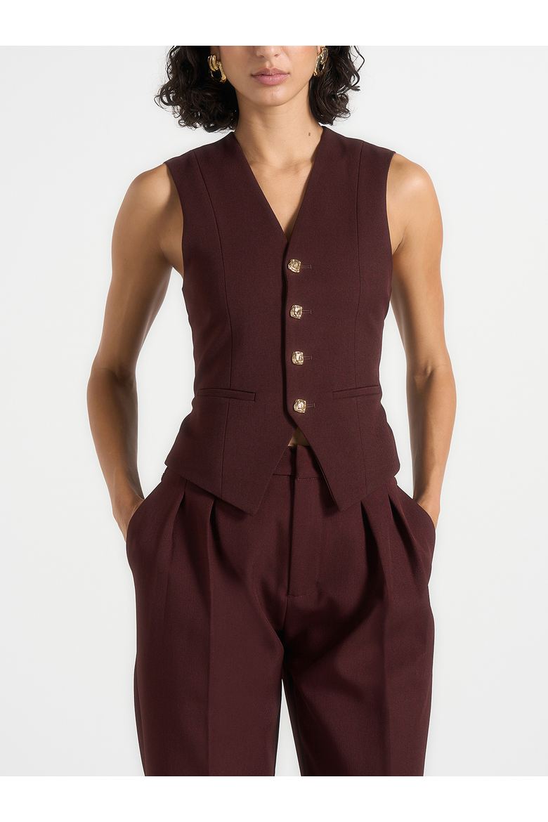Christine Structured Cinch Waistcoat, Main, color, Wine Red