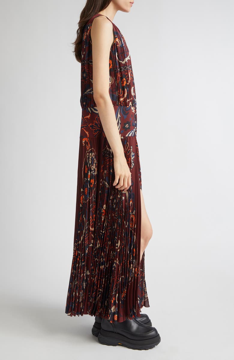 Sacai Floral Sleeveless Gathered & Pleated Dress, Alternate, color, Bordeaux