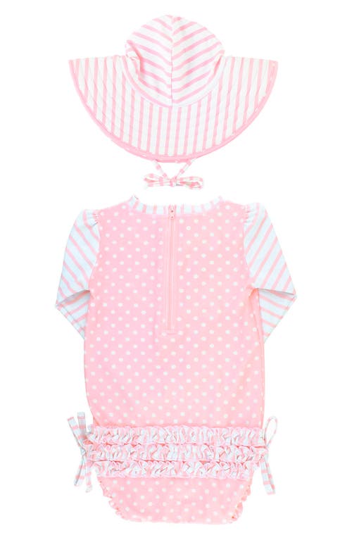 Rufflebutts Polka Dot One-piece Rashguard Swimsuit In Pink Polka Dot