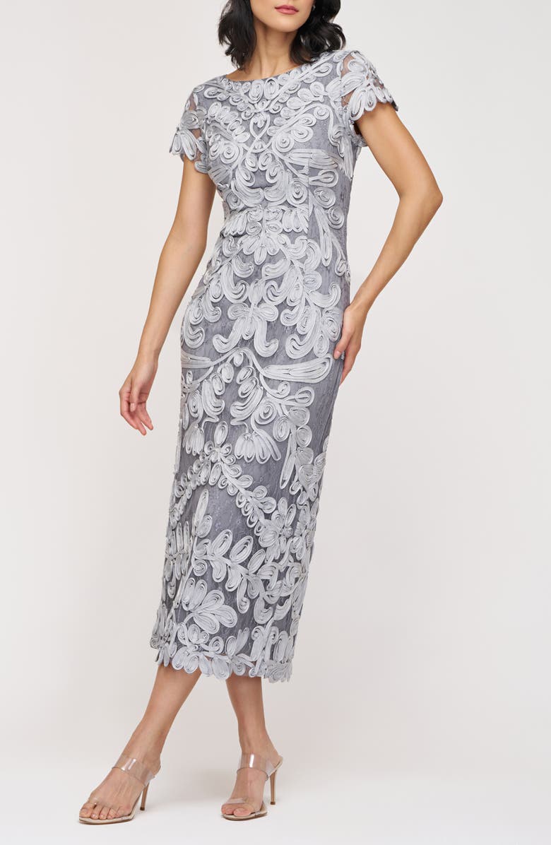 JS Collections Soutache Lace Cocktail Dress, Alternate, color, Gunmetal