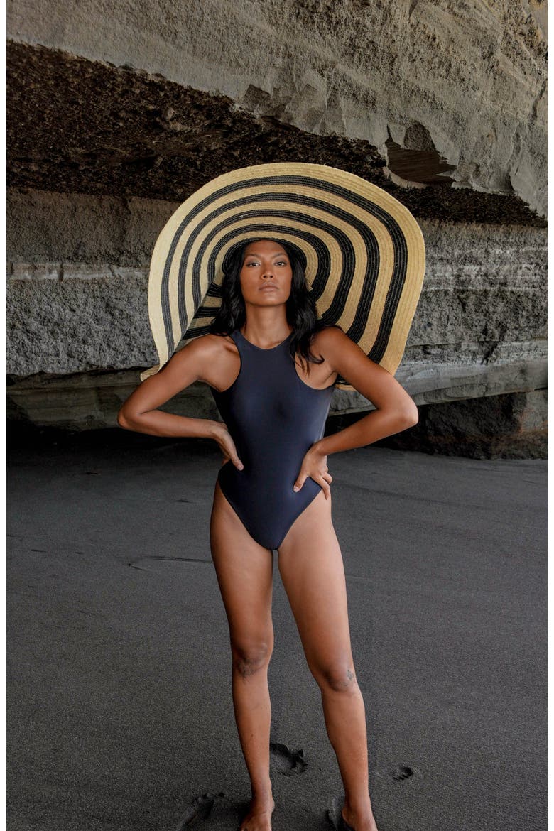 The Solana Oversized Striped Straw Hat, Alternate, color, Black