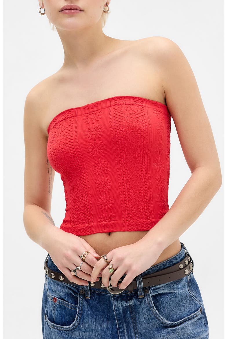 Floral Knit Crop Bandeau Top, Main, color, RED