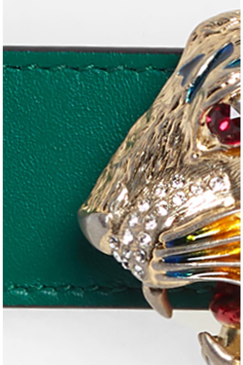 Crystal Tiger Head Leather Belt, Alternate, color, EMERALD/MULTI