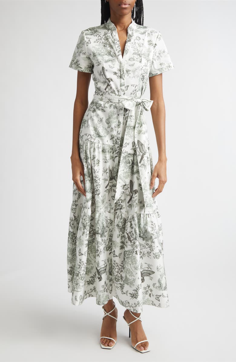 Alice + Olivia Lucy Toile Print Belted Maxi Shirtdress, Main, color, Daybreak