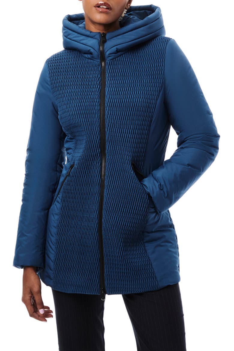 Textured Hooded Walking Coat, Main, color, TEAL WING