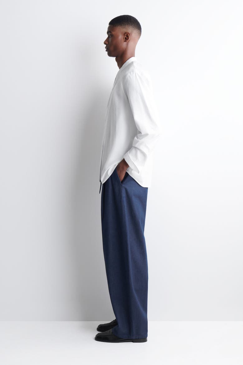Grandad-collar Cotton Shirt, Alternate, color, WHITE