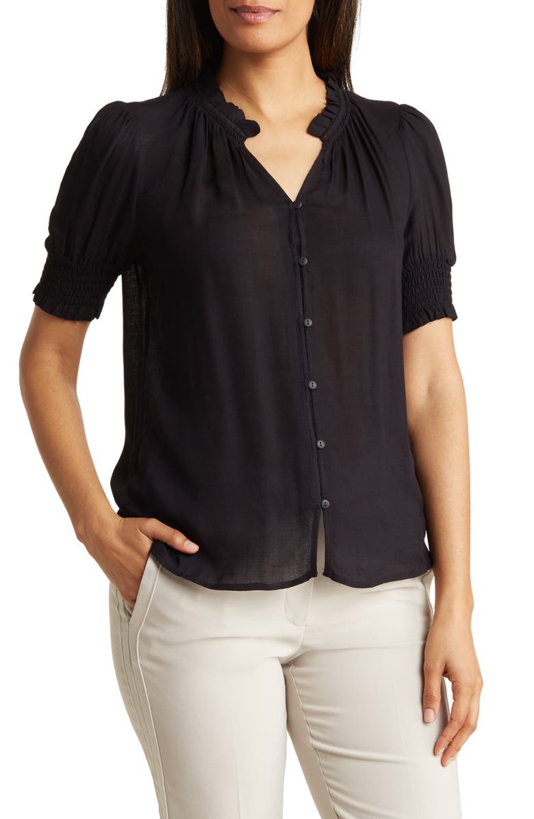 DR2 by Daniel Rainn Puff Sleeve Button Front Blouse, Main, color, 