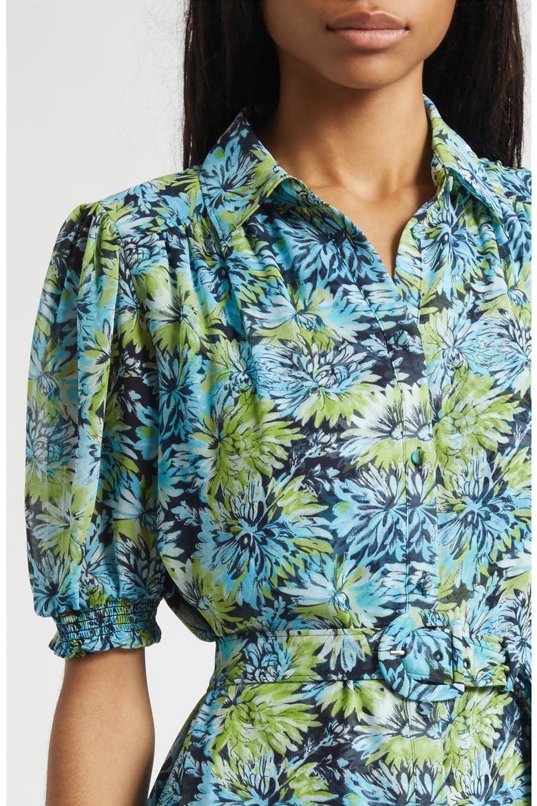 Halbini Dahlia Print Puff Sleeve Belted Shirtdress, Alternate, color, TROPICAL SKY MULTI