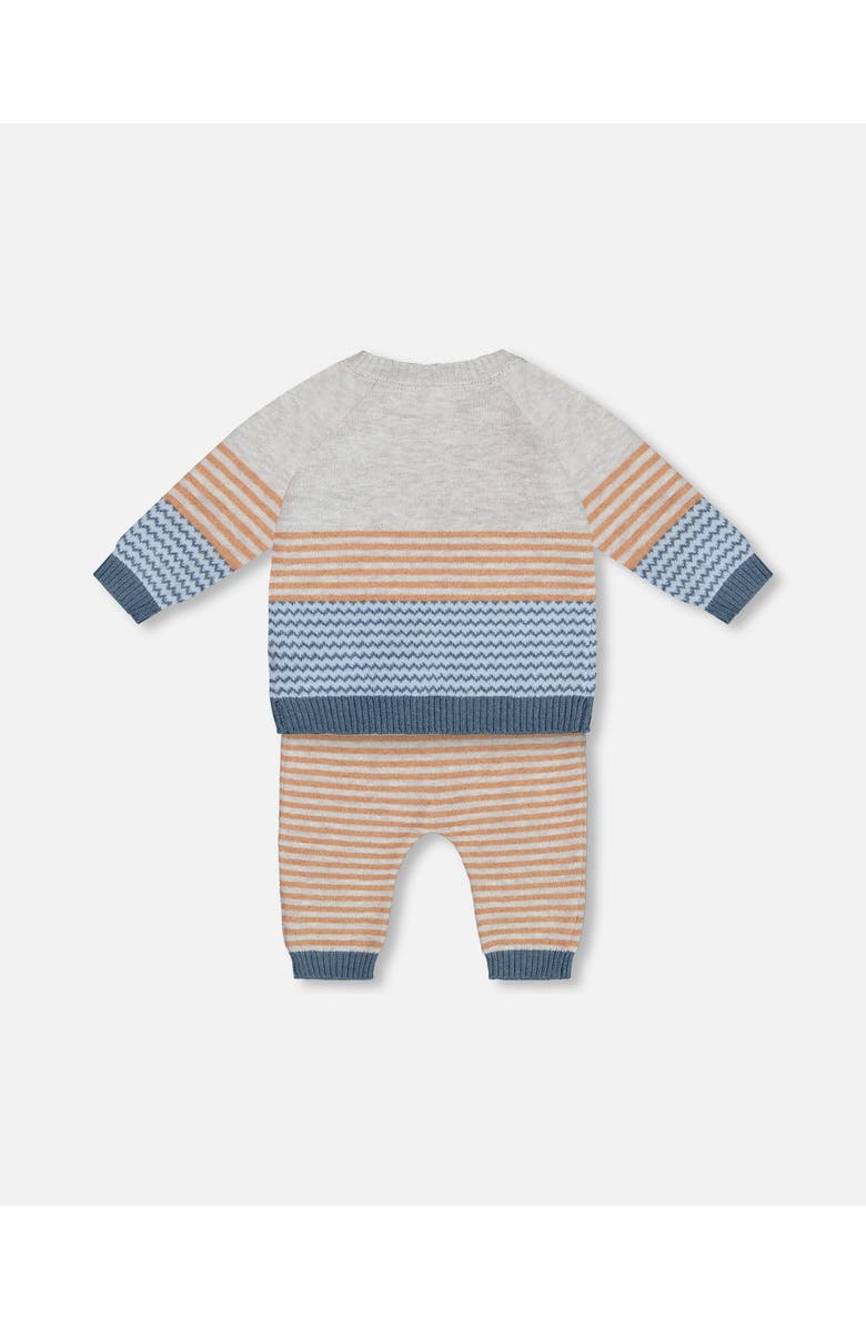 Deux par Deux Baby Boy's Jacquard Top And Knit Pant Set Stripe Hazel And Blue, Alternate, color, 