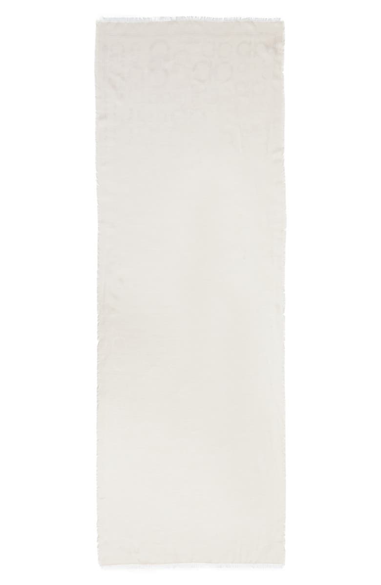 FERRAGAMO Gancini Silk & Cashmere Fringe Scarf, Main, color, Naturale