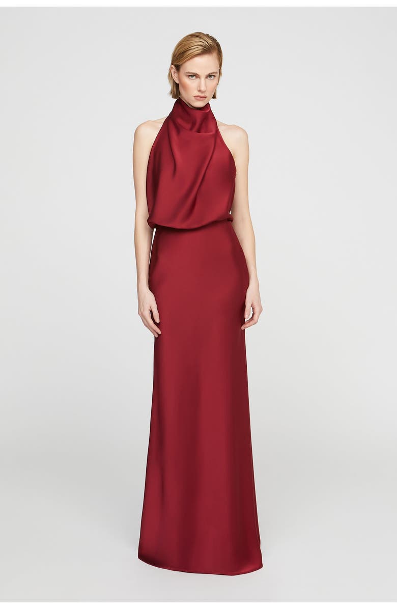 HALSTON Ada Satin Gown, Alternate, color, Ruby