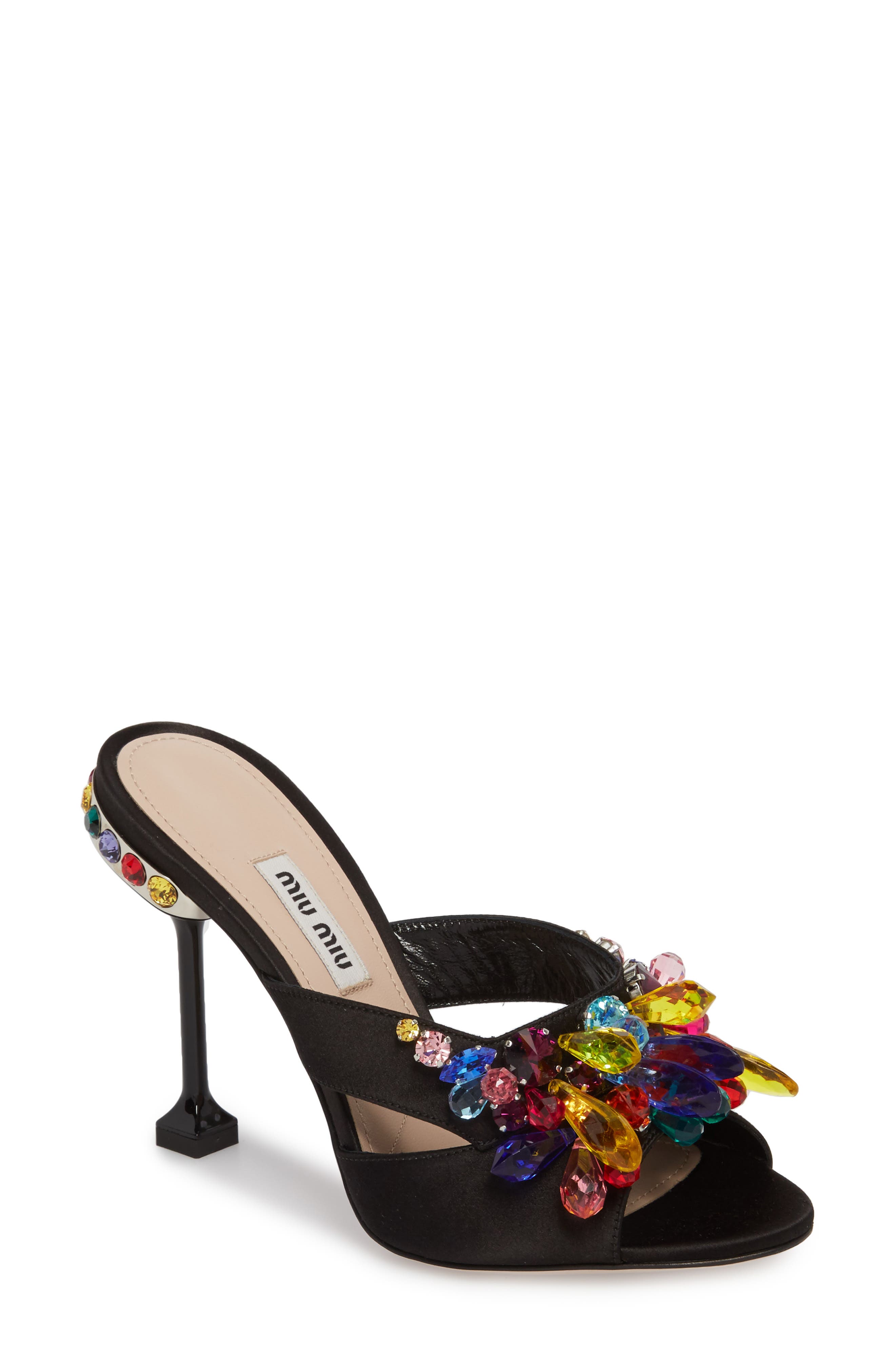 Miu Miu Crystal Embellished Mule, Main, color, 