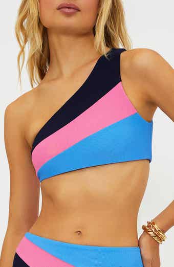 Beach Riot Nina Rib Colorblock One-Shoulder Bikini Top