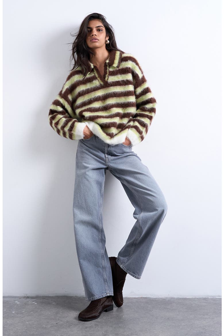 Fluffy Polo Sweater, Alternate, color, BROWN MULTI
