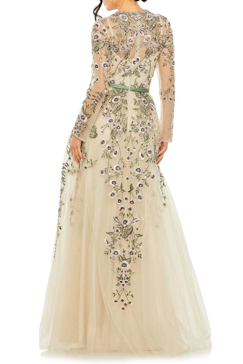 Long Sleeve Embellished Gown, Alternate, color, SAGE MULTI