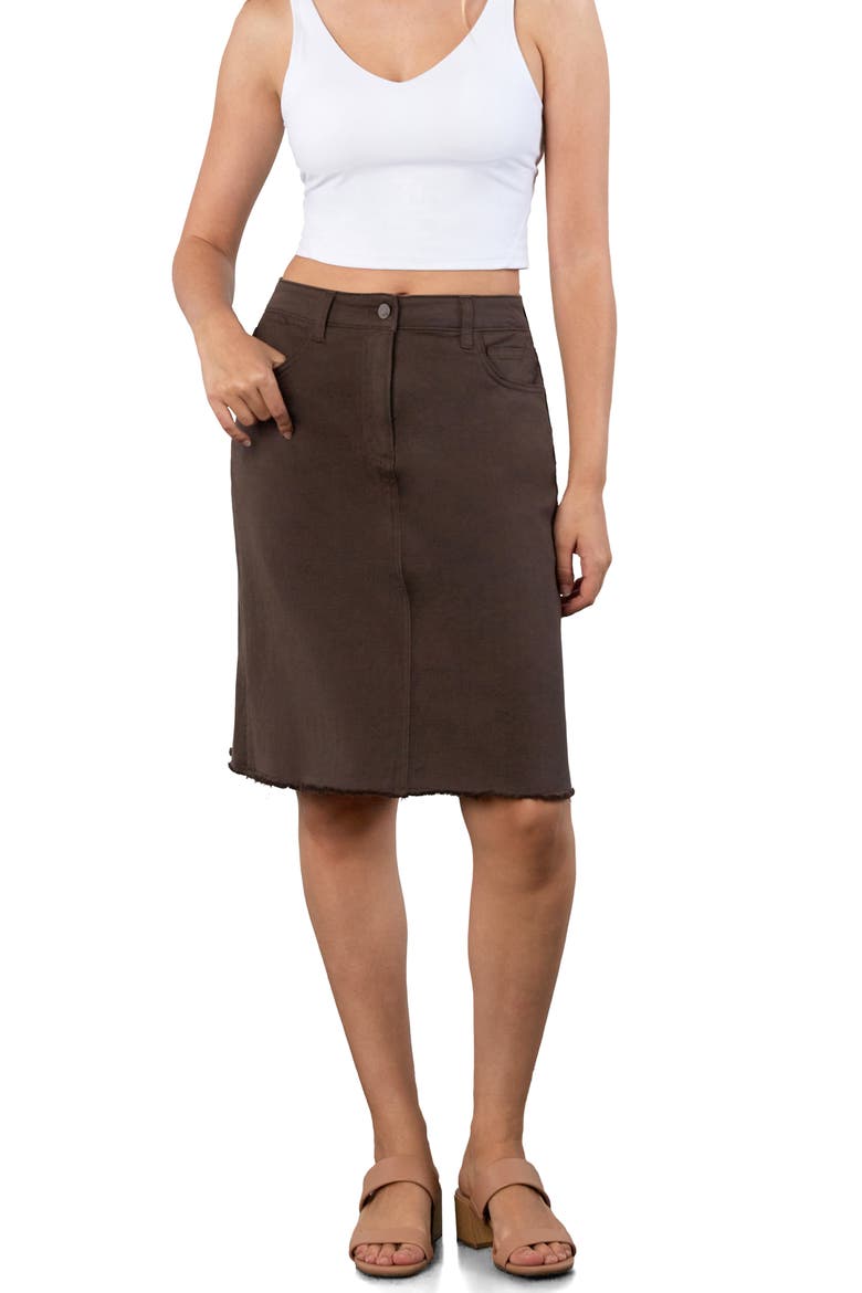 Fray Hem Denim Skirt, Alternate, color, CHOCOLATE BROWN