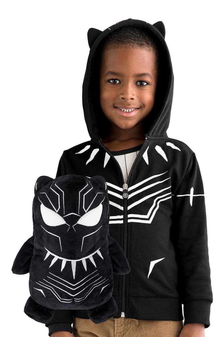 Marvel® 2018 Black Panther® 2-in-1 Stuffed Animal Hoodie, Main, color, BLACK