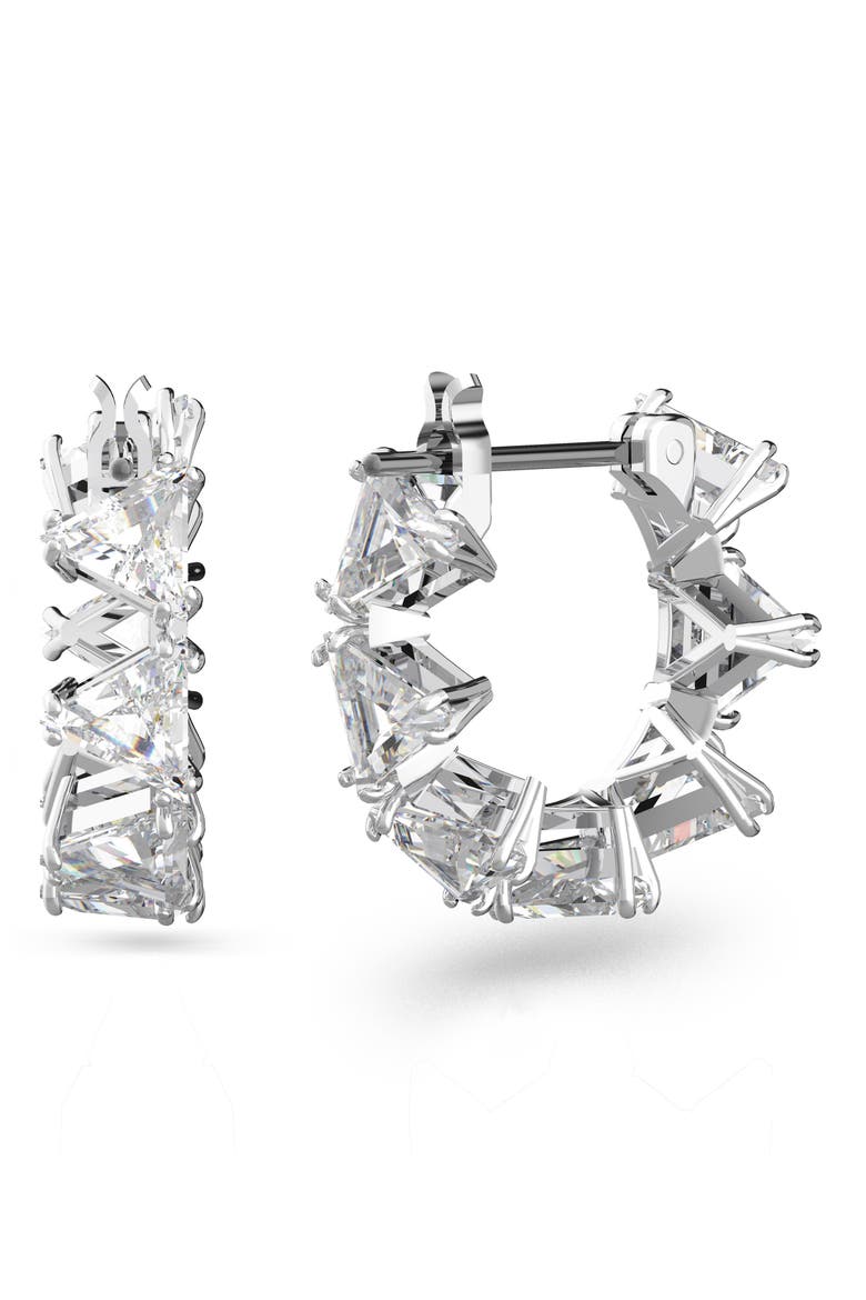 Millenia Triangle Cubic Zirconia Hoop Earrings, Main, color, SILVER / CLEAR CRYSTAL