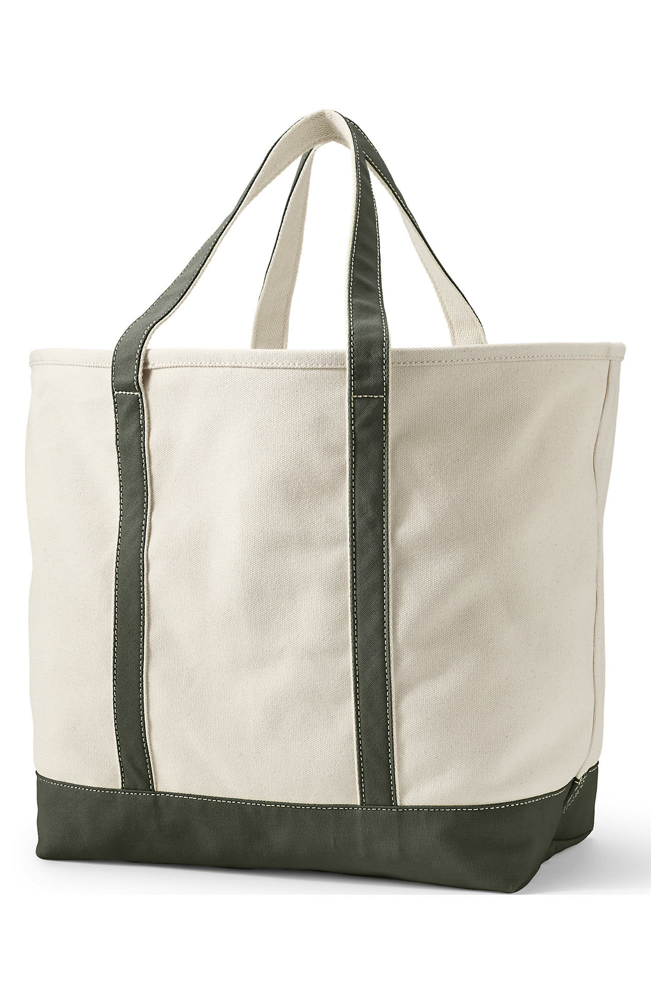 Open Top Canvas Tote Bag, Alternate, color, Natural/Dark Olive Green