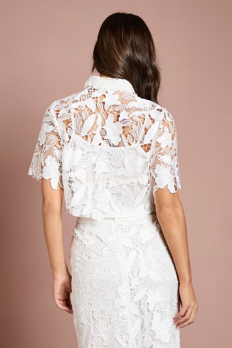 Lace Detail Short Sleeve Collared Shirt, Alternate, color, Ivory